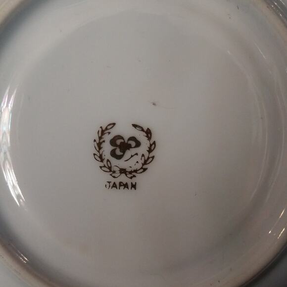 Vintage Japan Lustre Ware Pedestal Cup n Saucer Pink Rose Green Panels Gold Trim - Picture 5 of 16